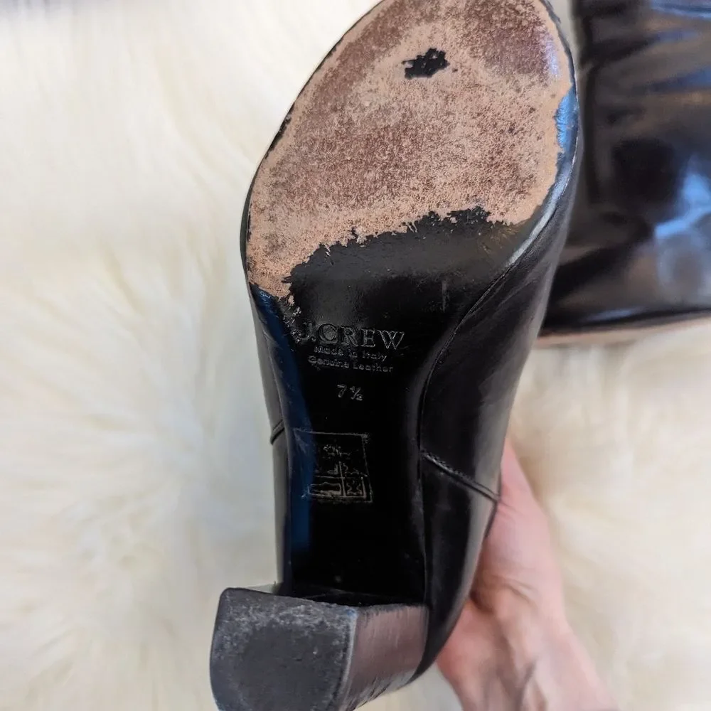J. Crew Rory Collection Ankle Boots Black Leather Heeled Booties 7.5